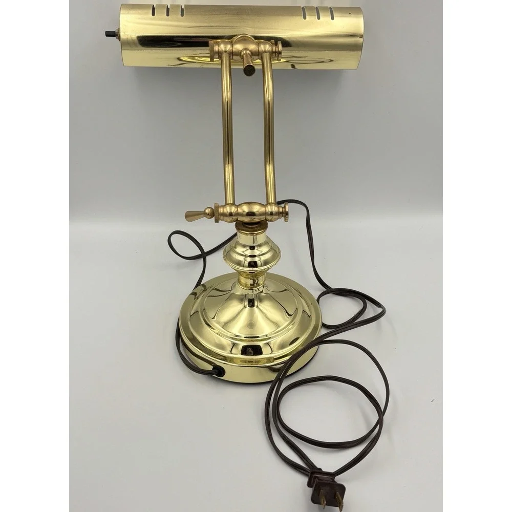 Vintage Brass Lamp Banker Piano Desk Adjustable W/ Bulb UL Listed